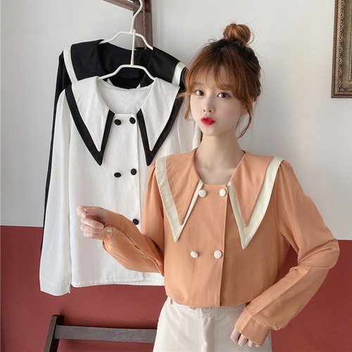 ✞ ♡シャツブラウス大人女子☆カラーダブルブレスト ロング スウィート ✞ゴスロリ SM ミリ 甘ロリ クラロリ 和ロリ エレガント 黒ロリ 姫ロリ 華ロリ BB-BB81410930305