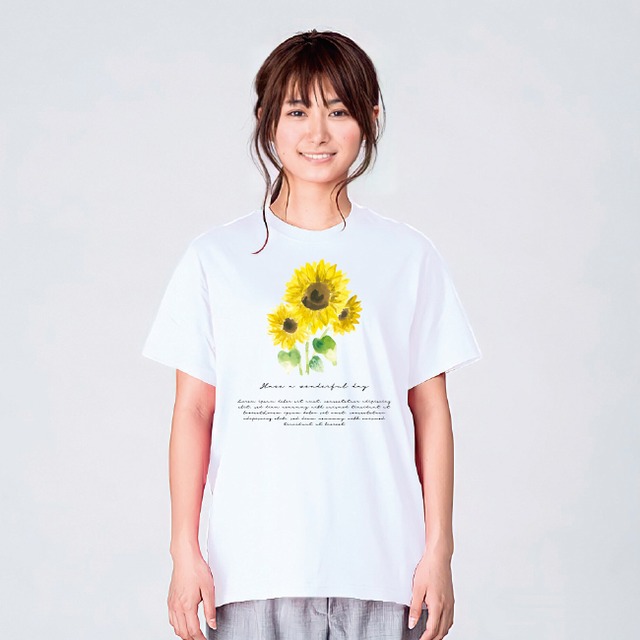 ひまわり 花柄 Tシャツ メンズ レディース かわいい 白 夏 プレゼント 大きいサイズ 綿100% 160 S M L XL