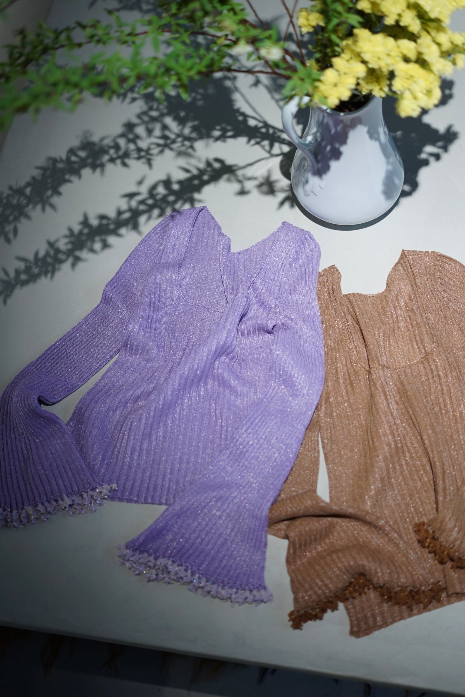 Mame Kurogouchi / Beaded Flared Sleeve Knit Top ( BROWN Mame Kurogouchi / Beaded Flared Sleeve Knit Top ( BROWN