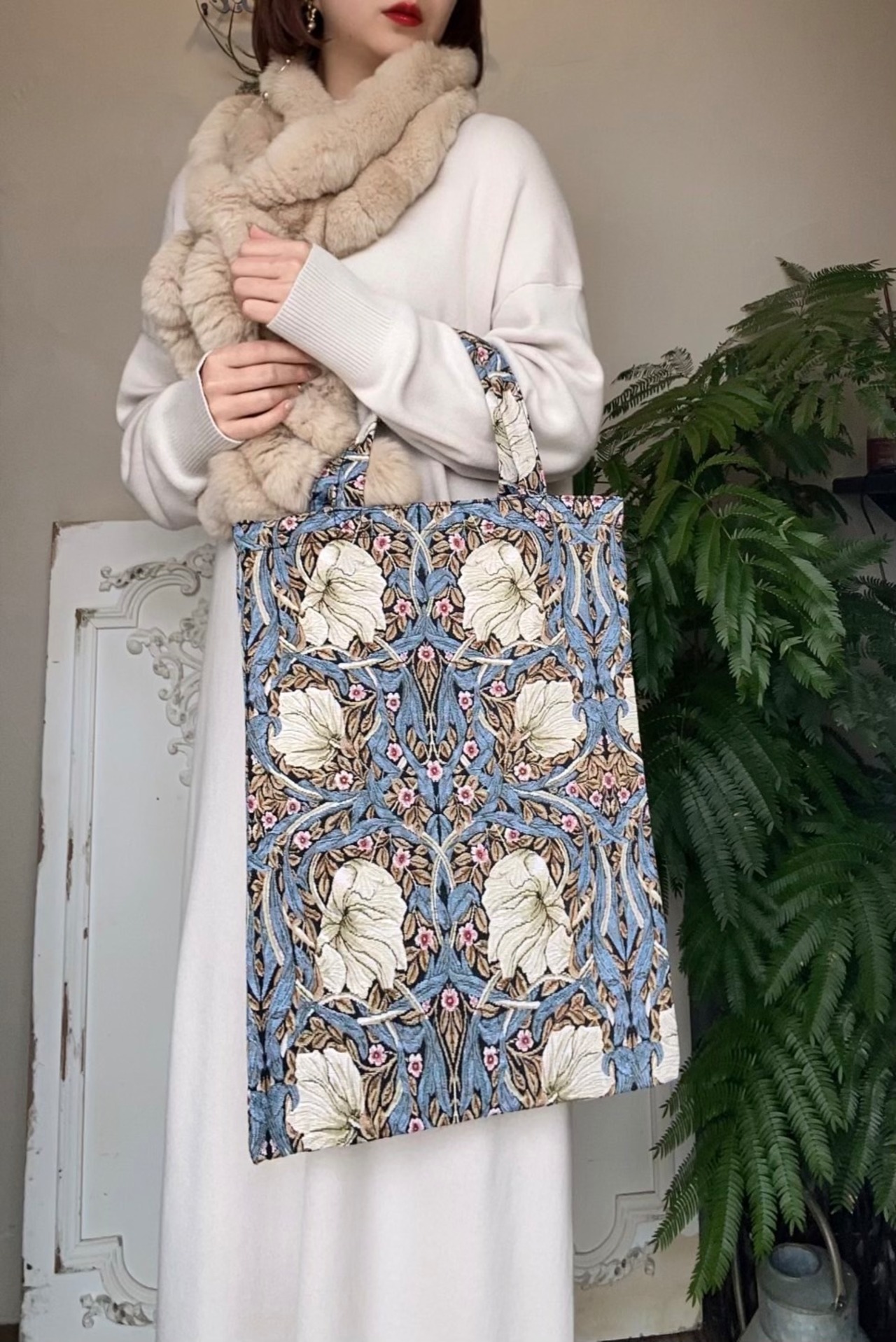 ［William Morris］るりはこべ　ゴブラン織りお稽古バッグ