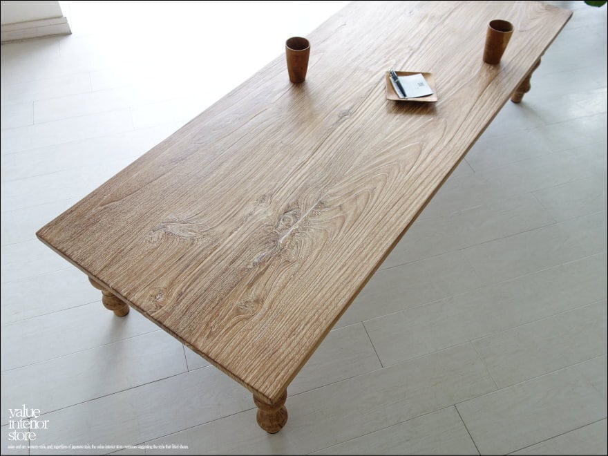 オールドチーク無垢材 座敷机 座卓 センターテーブル リビングテーブル 長机 ローテーブル 手作り 和 レトロ 古材家具 幅180cm