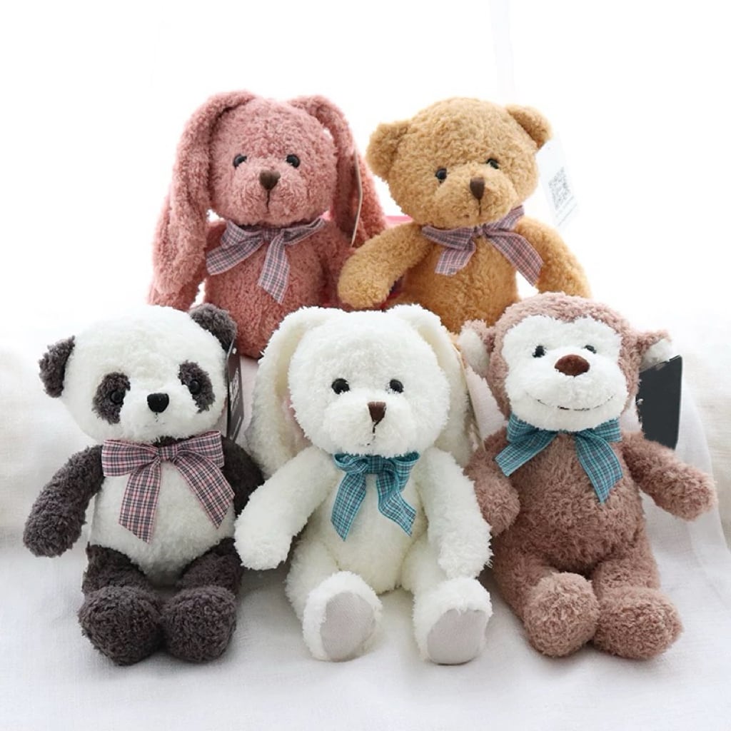 ,チェック柄リボンが可愛いアニマルぬいぐるみ(32cm)