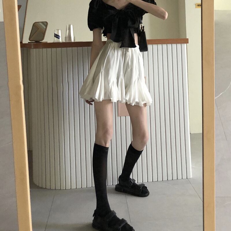 スプリングオータムハイウェストスカート ホワイトショート 春物 秋物 パニエ ペチコート 試着室90504983450