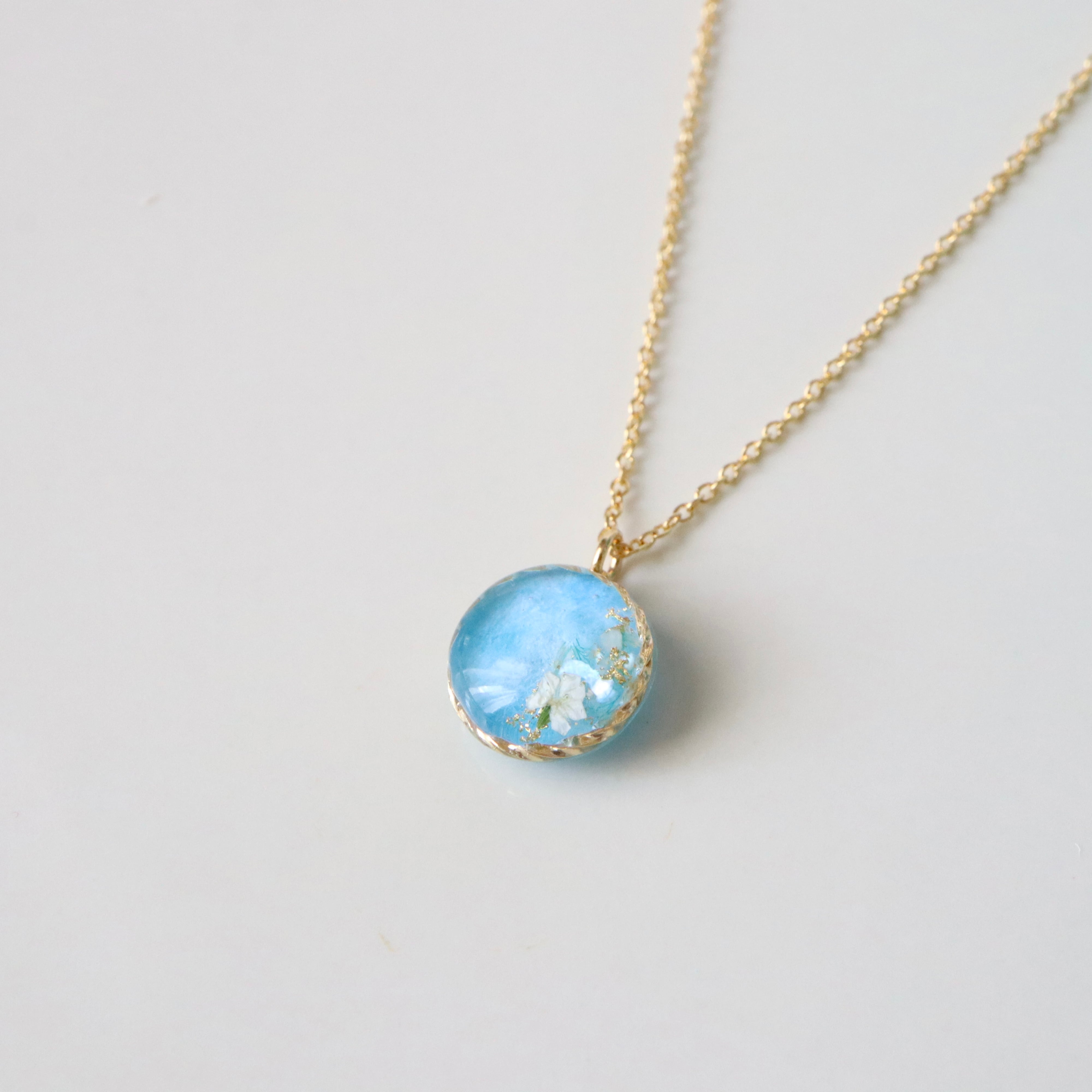 【ﾈｯｸﾚｽ 12】 1点もの＊和紙と水彩の彩り ~ネモフィラ~(訳あり)