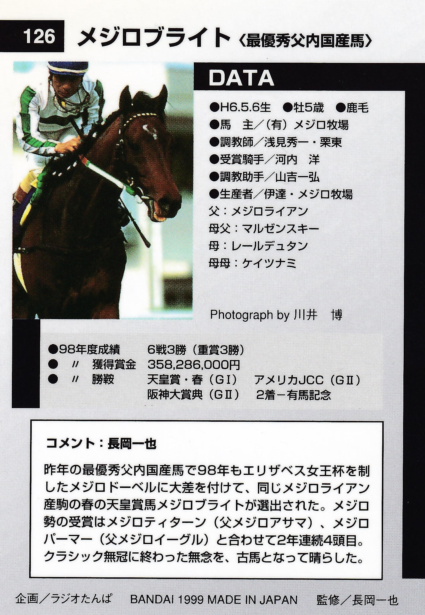 メジロブライト：最優秀父内国産馬「サラブレッドカード 98年下半期