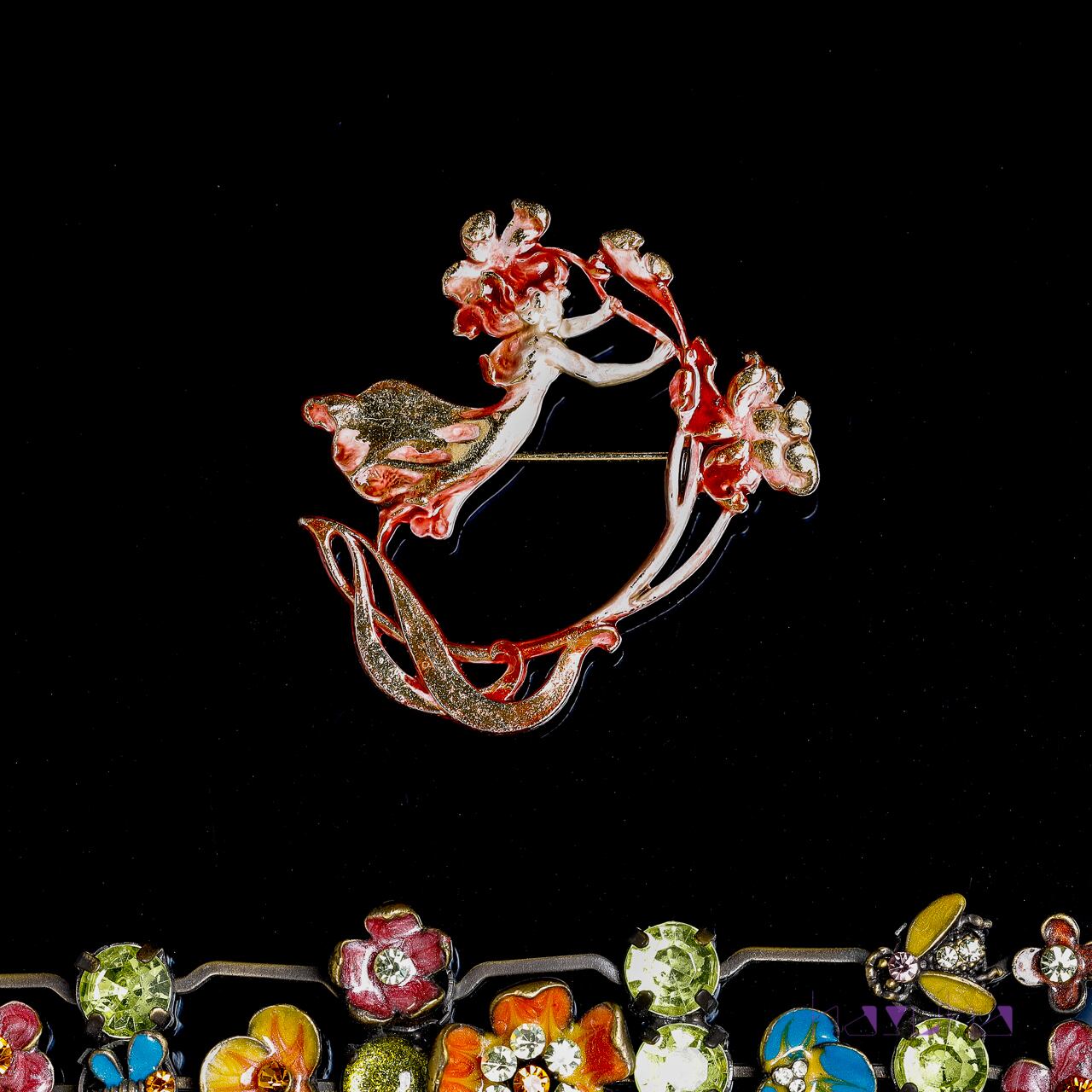 エナメル フラワーフェアリー ヴィンテージブローチ