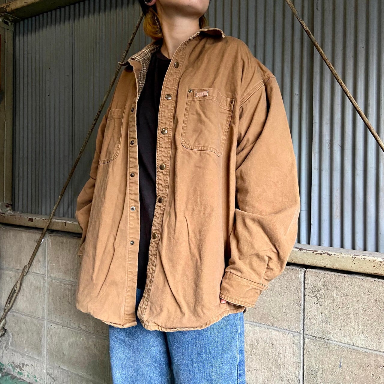 カーハート ダック地 ワークシャツジャケット メンズXL相当 古着 ネルライナー チェックライナー Carhartt ダック地 キャメル  ライトブラウン 茶色【ワークジャケット】【AL2110】 | cave 古着屋【公式】古着通販サイト