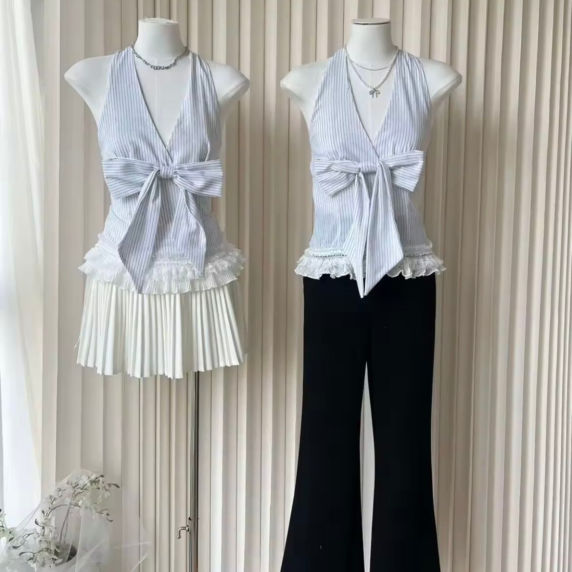 halter neck ribbon tops