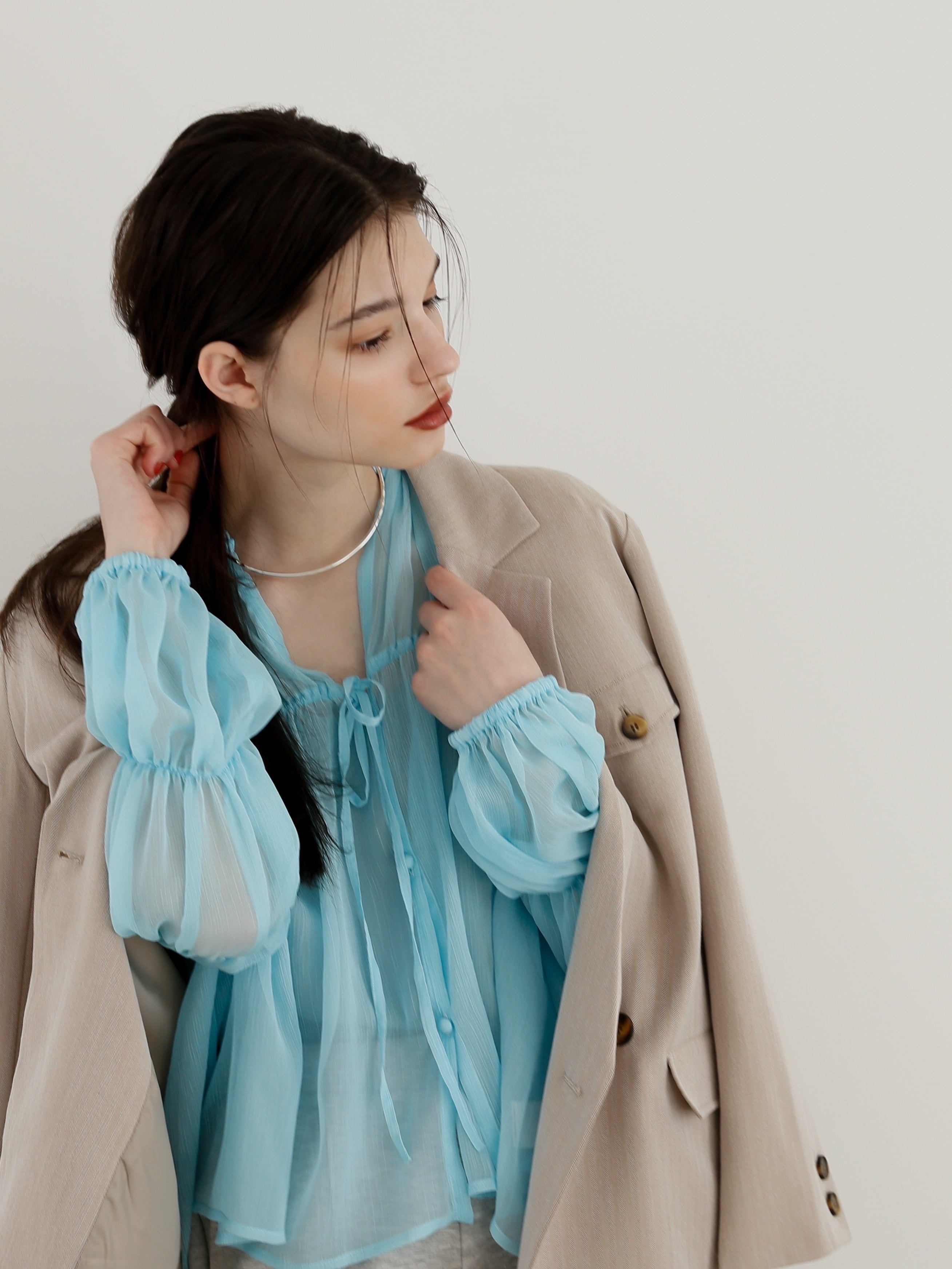 triple shirring blouse set(blue) | Cara by Katrin TOKYO