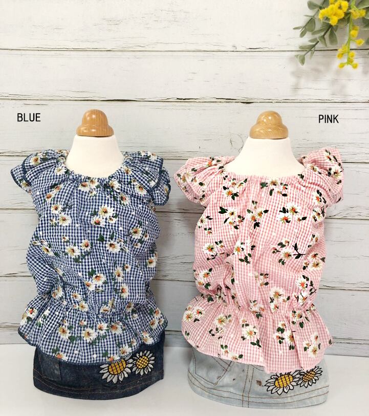 【SALE】フラワーデニムワンピース S ~ XL 2color / 犬服 犬の服 犬 ドッグウェア 小型犬 中型犬 ペット洋服