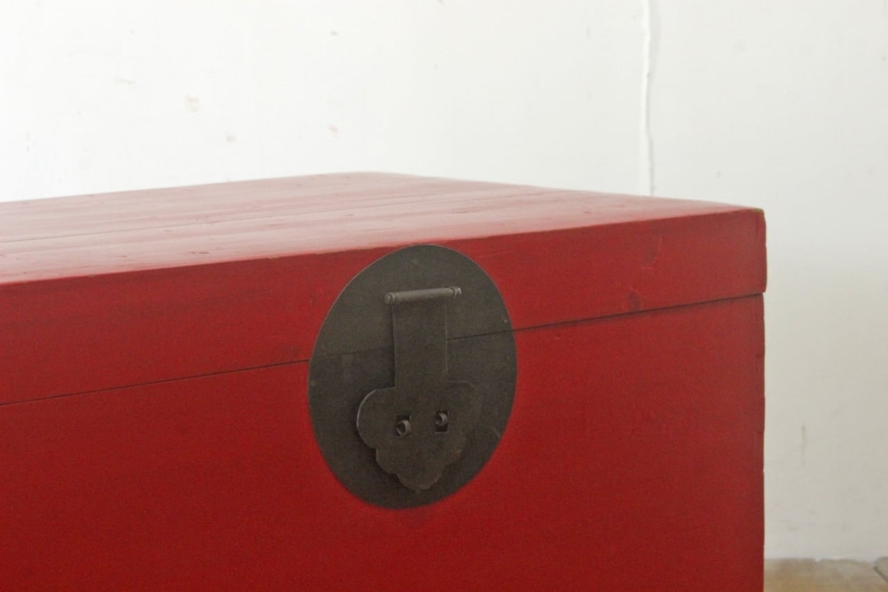 中国 衣装箱 ケース 木箱 BOX ボックス 収納 ラック ペイント 赤