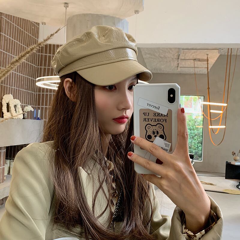 オータムウィンタースタンダードネイビーレザー レトロ 帽子 秋物 冬物 ベレット ヘアアクセサリー ブラック・アイド・ピーズ44187649544