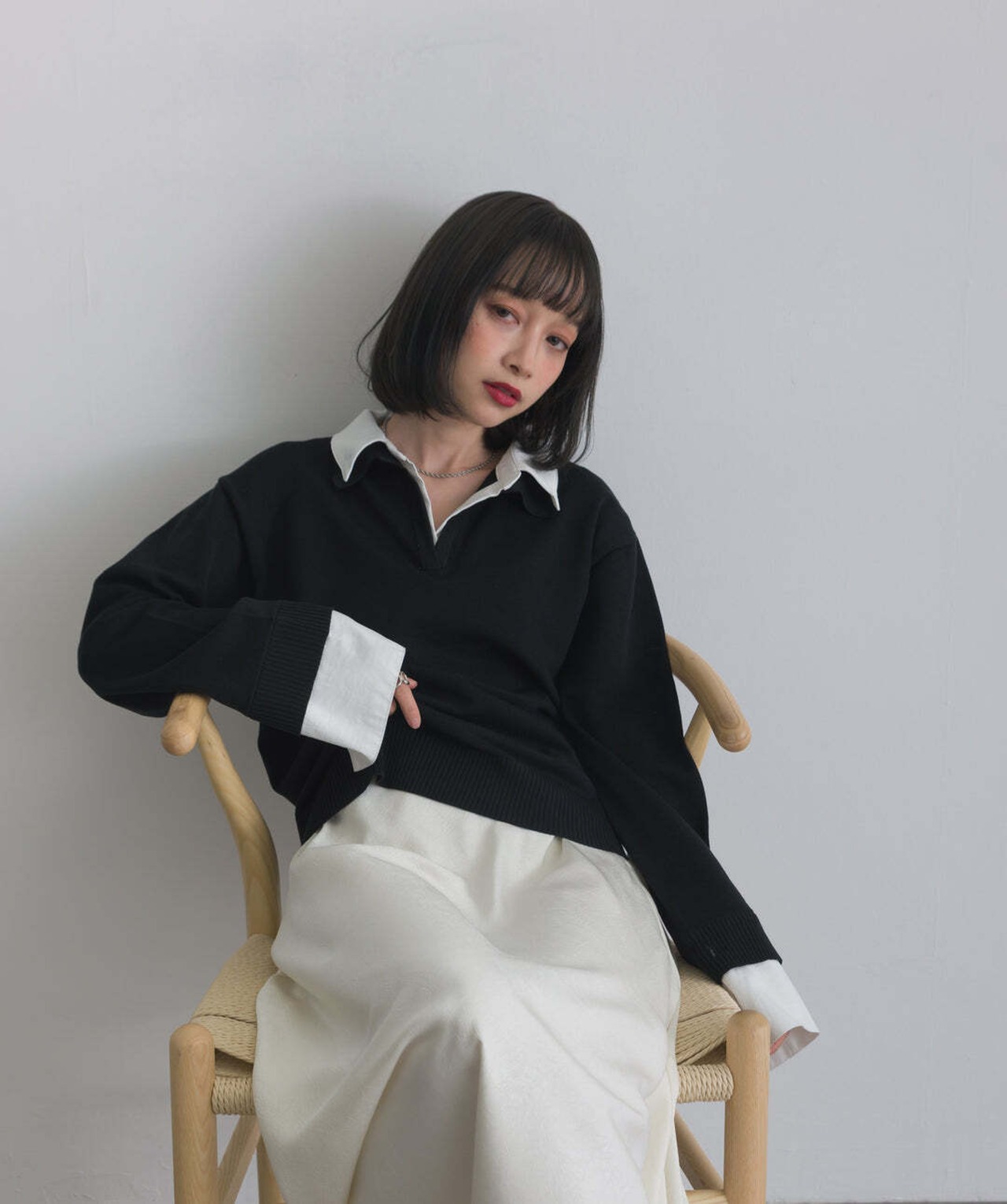 AE5002 シャツ切替レイヤードプルオーバー black