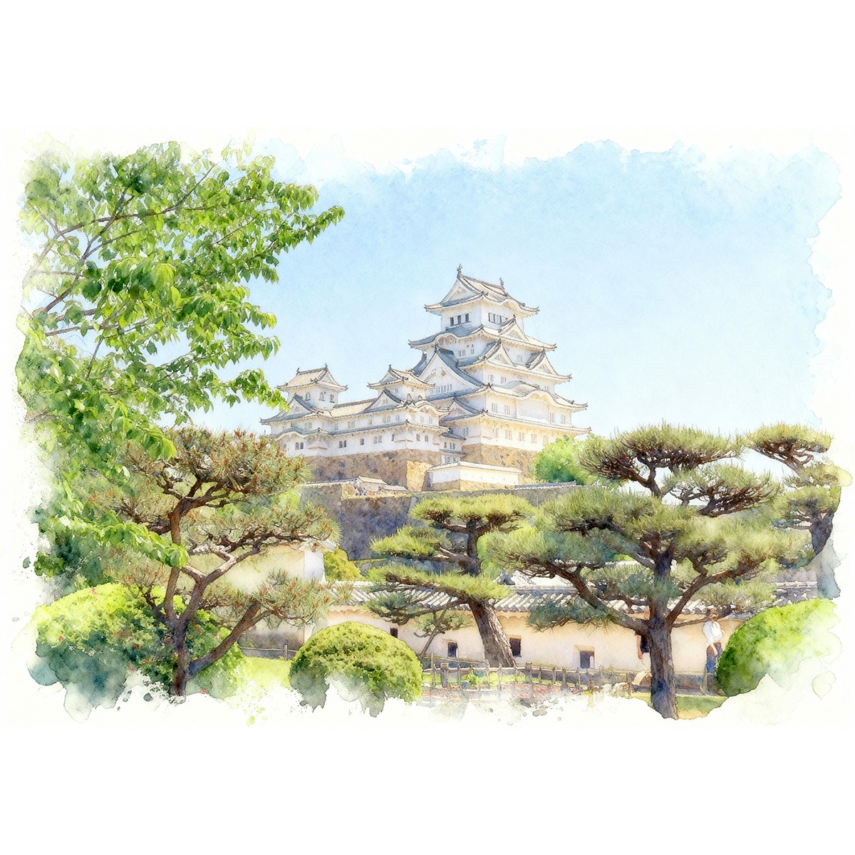 絵画 風景画(街並み) 日本の城 兵庫県 姫路城 インテリアアート額付き 