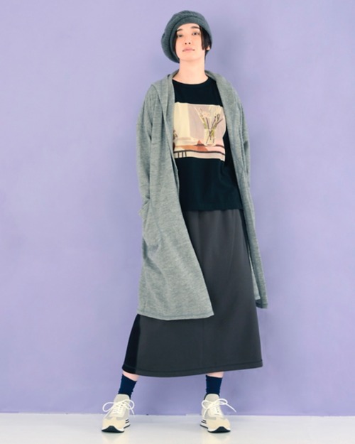 KEIHayamaPLUS/hood long knit coat