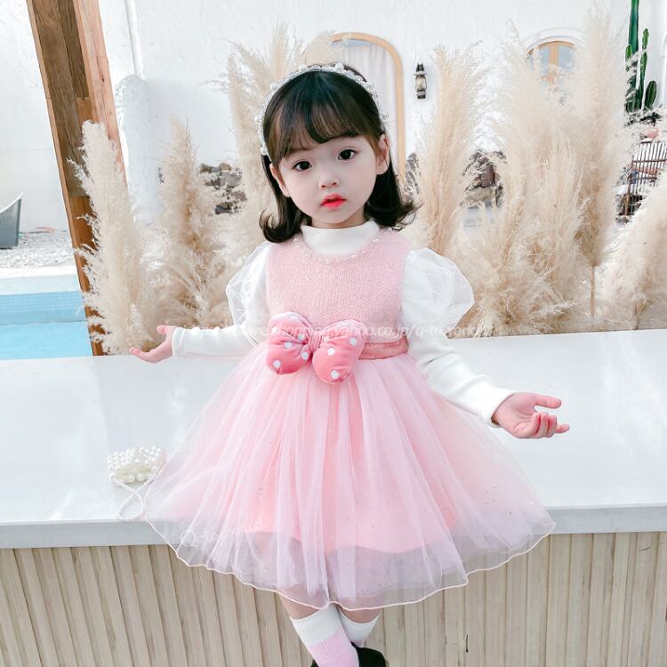 80-120㎝】ワンピース 2点セット ブラウス ドット リボン フォーマル  