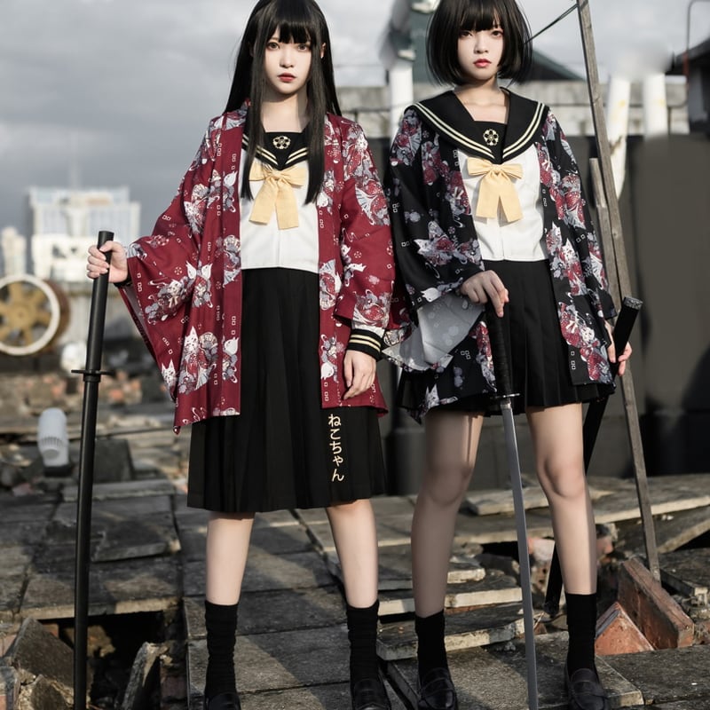 サブカル 服 地雷系 通販 レトロ 羽織り 猫ちゃん 和装 闇かわいい JK制服 ストリート系バンギャ