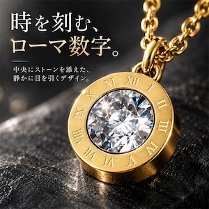 ストーンローマナンバーネックレス ゴールド