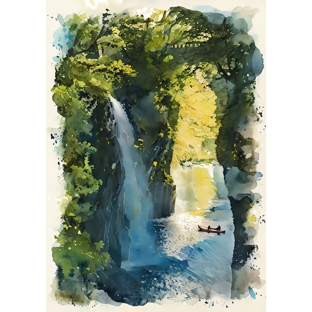絵画(風景画) 日本 宮崎県 高千穂峡 インテリアアート額付き 水彩画