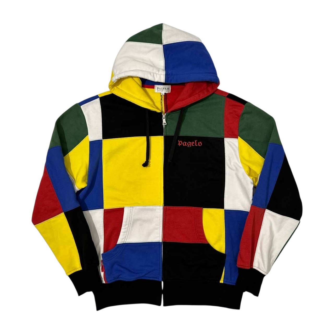 PAGELO パジェロ マルチ パッチワーク デザイン ジップアップ スウェット パーカー サイズ L /メンズ/アンジェロ