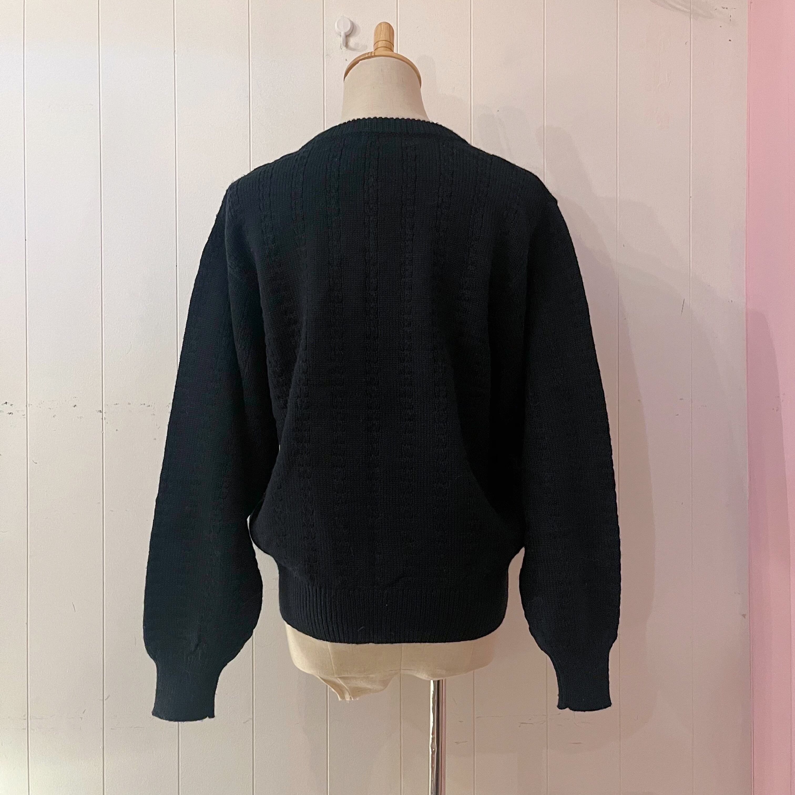 black flower motif knit cardigan