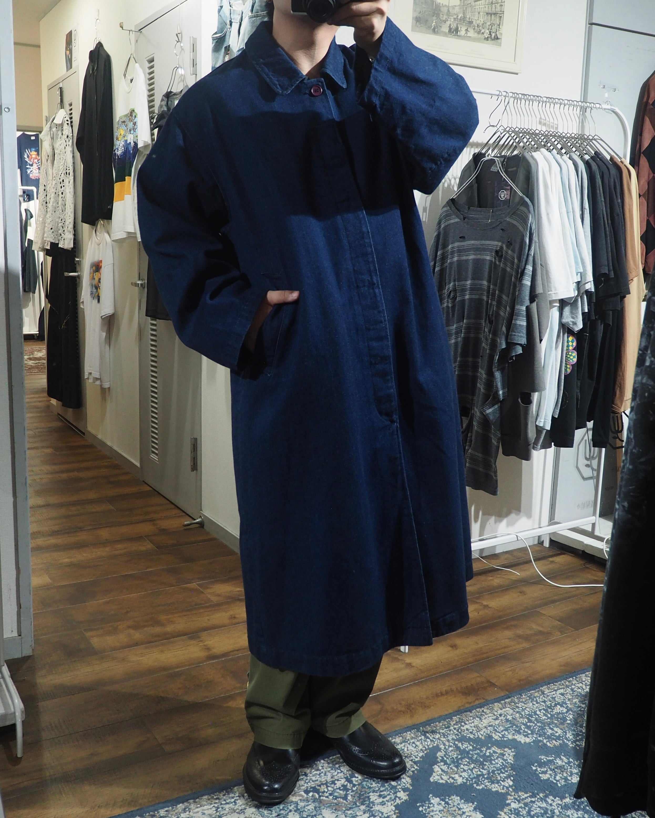 1980 - 90s ” 群青 ” Beautiful Indigo Blue Color Vintage Long Denim Coat