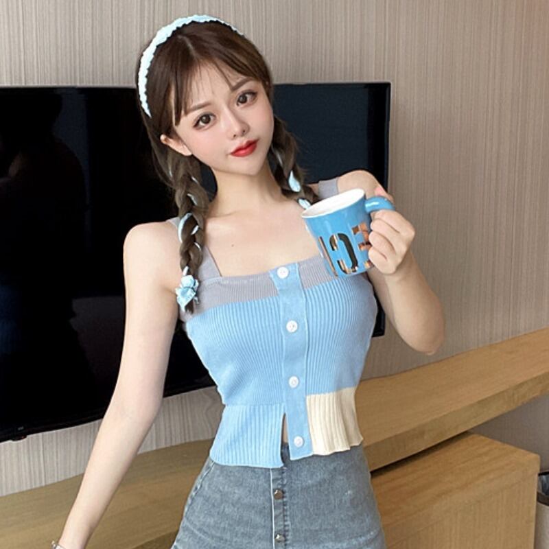 カラースタイルニットショートトップス ハンチェンe15666588390