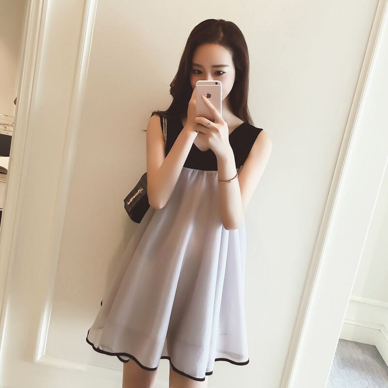 【新作】【送料無料】 夏の新しいシフォンスタイルのルーズノースリーブ妊婦ドレスプラスサイズのマタニティシフォンドレスプリンセスVネックドレス 大きめサイズ サマー 夏物 AL expec318115060307