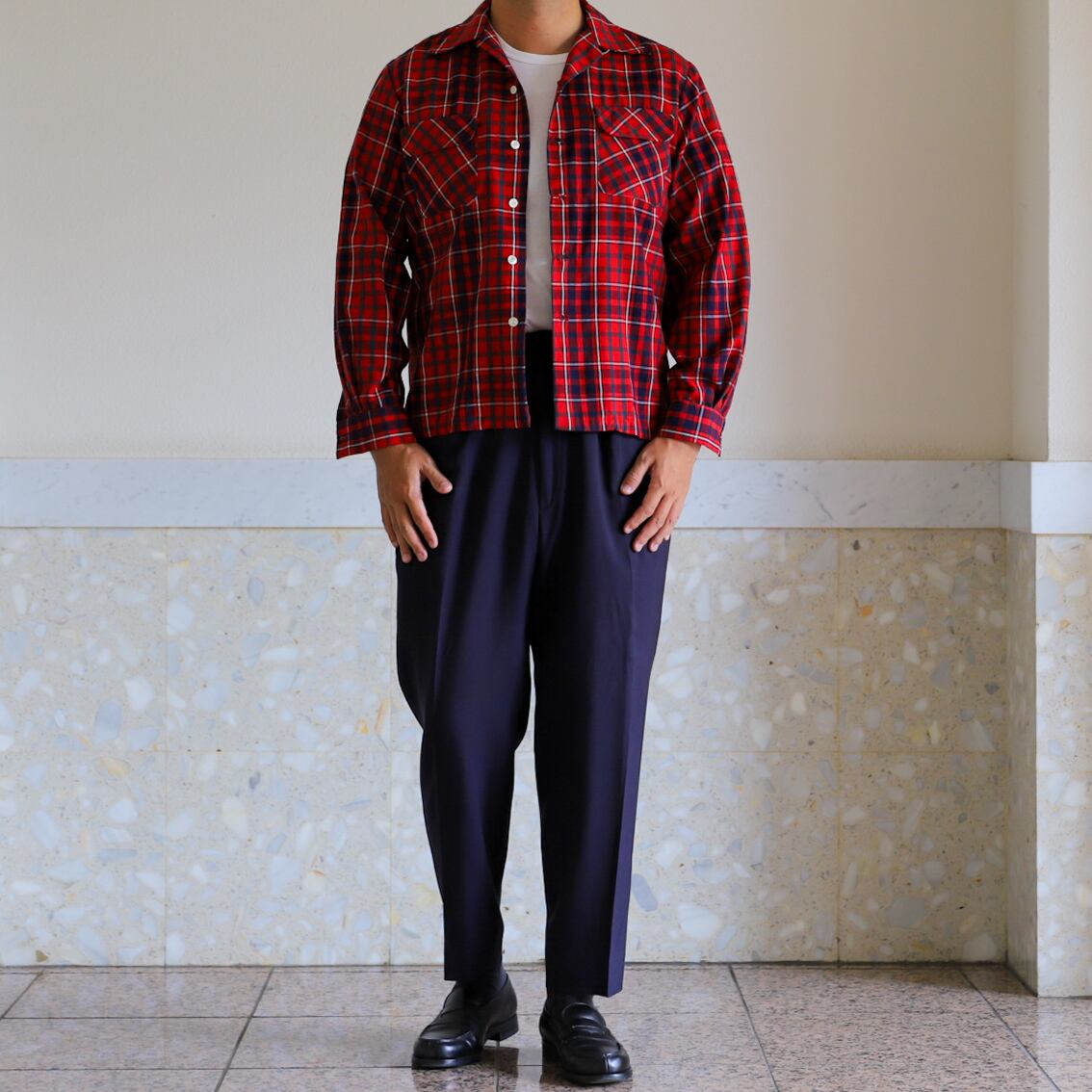 50s McGREGOR マクレガー プリネル　オープンカラー　オンブレ　シャツ 逸品】50s McGREGOR special Vintage Open Collar Shirts big size