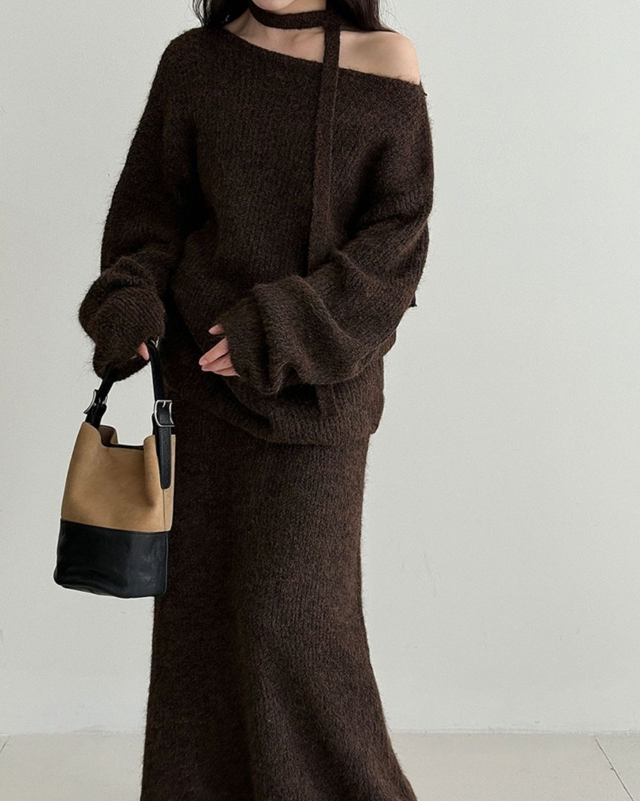 モードオフショルダーニットセットアップ 4color A0668 - 12