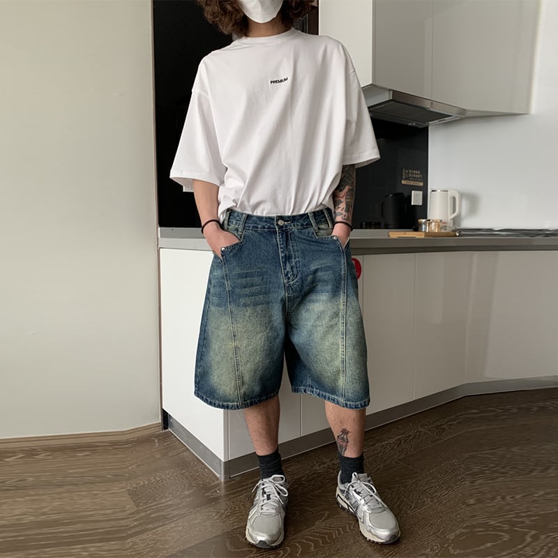 UPDAYWANGウォッシュドデニムハーフパンツ