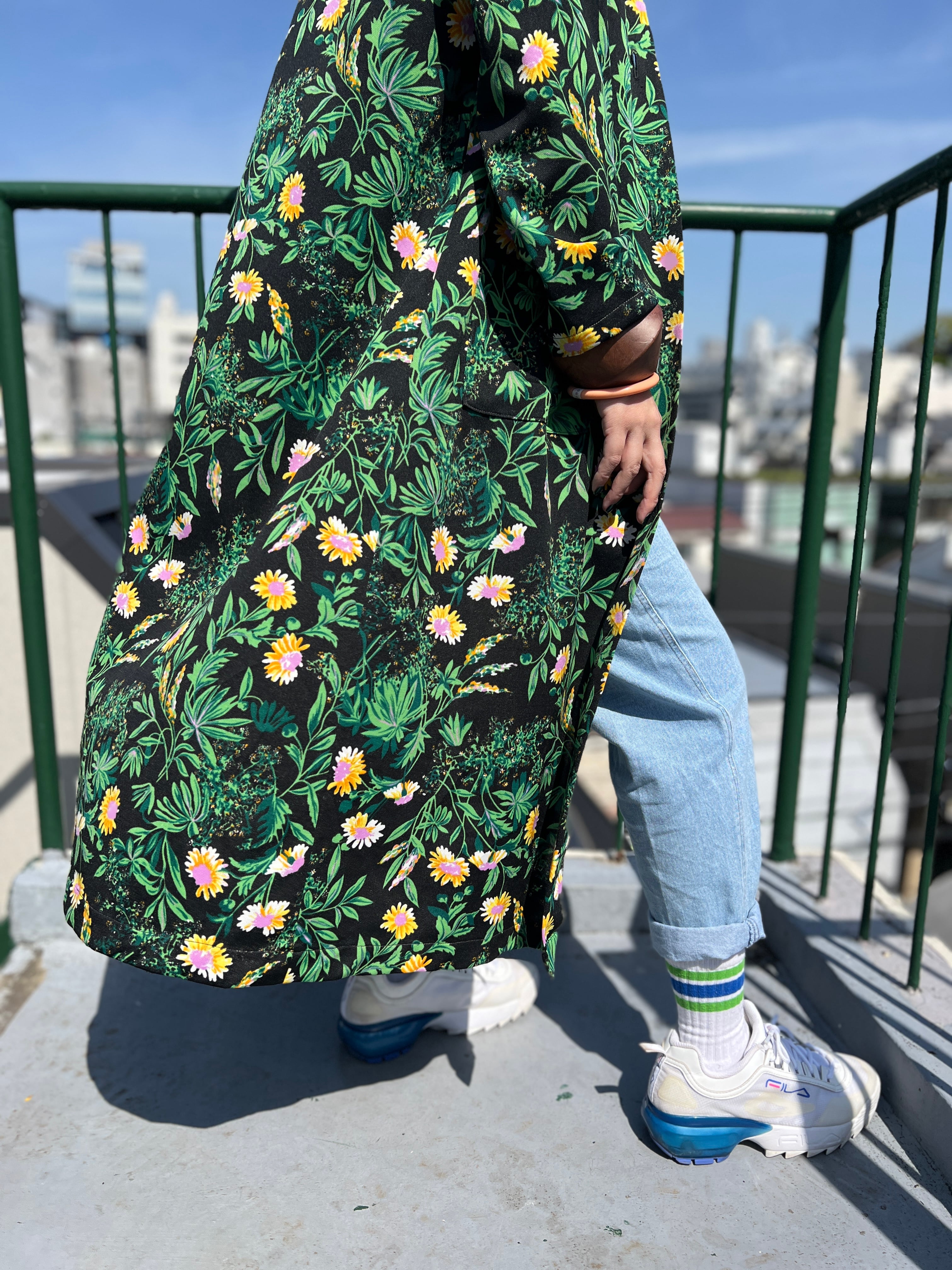 70s floral poly haori dress ( ヴィンテージ 花柄 ポリ 羽織り