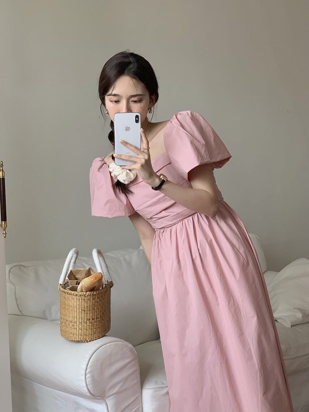 気質 韓国系 スクエアネック ロングスカート ロングワンピース 全3色