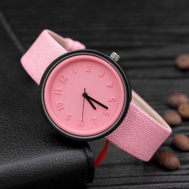 春色　レディース　腕時計　ピンク　キャンバスバンド　ローマ数字　アナログ　クォーツ腕時計　Scarecrow-119-pink