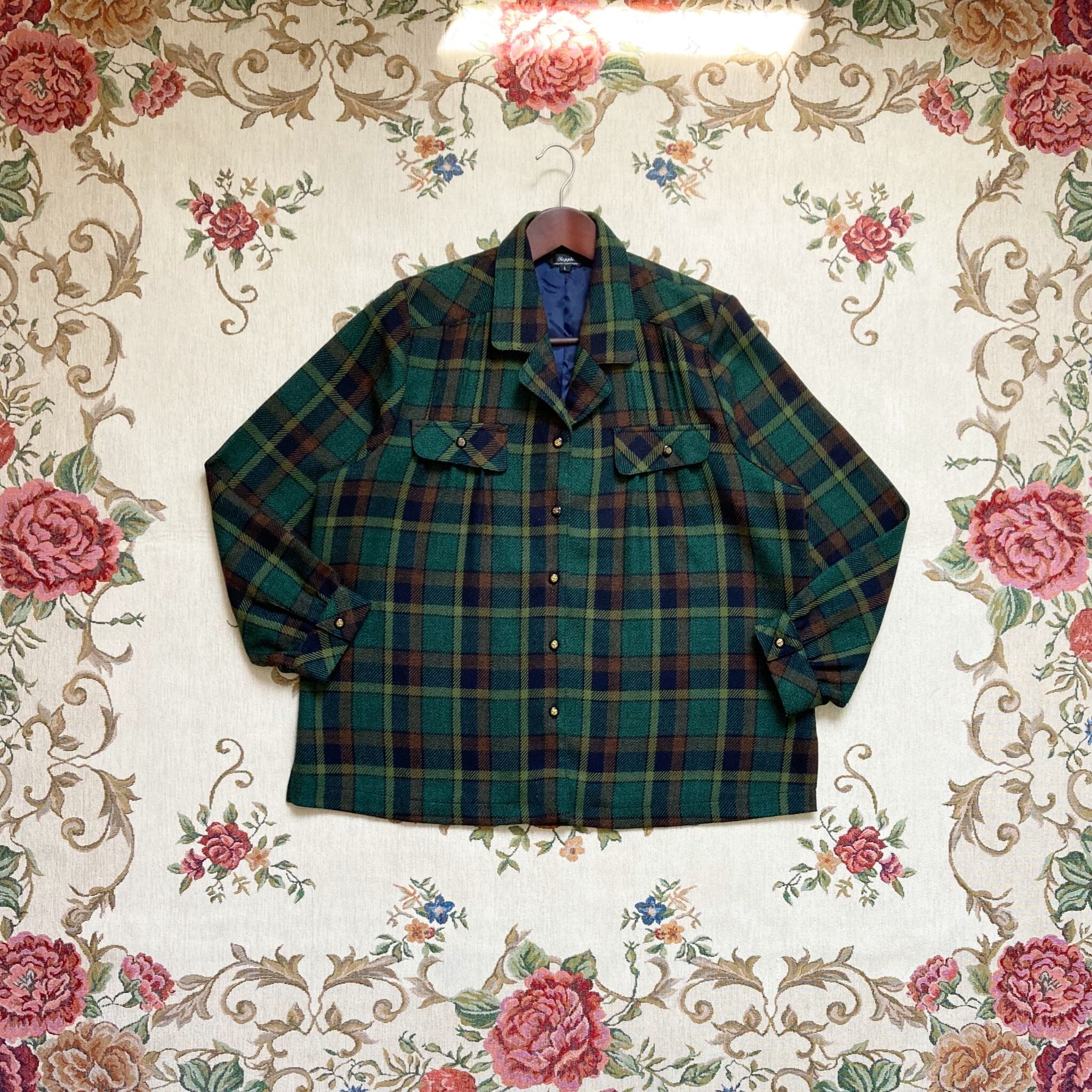 vintage check open color shirt