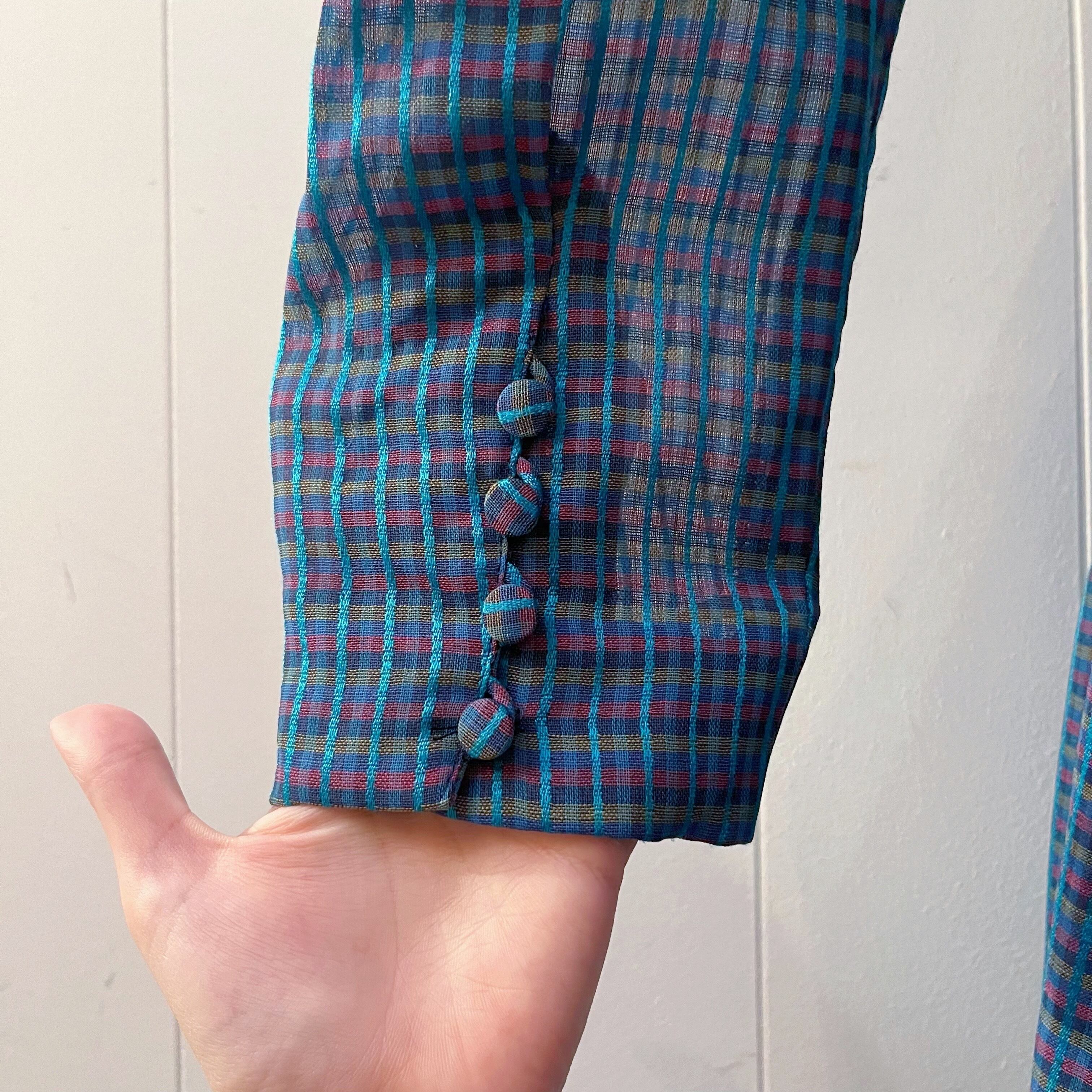 blue pink check low waist one-piece