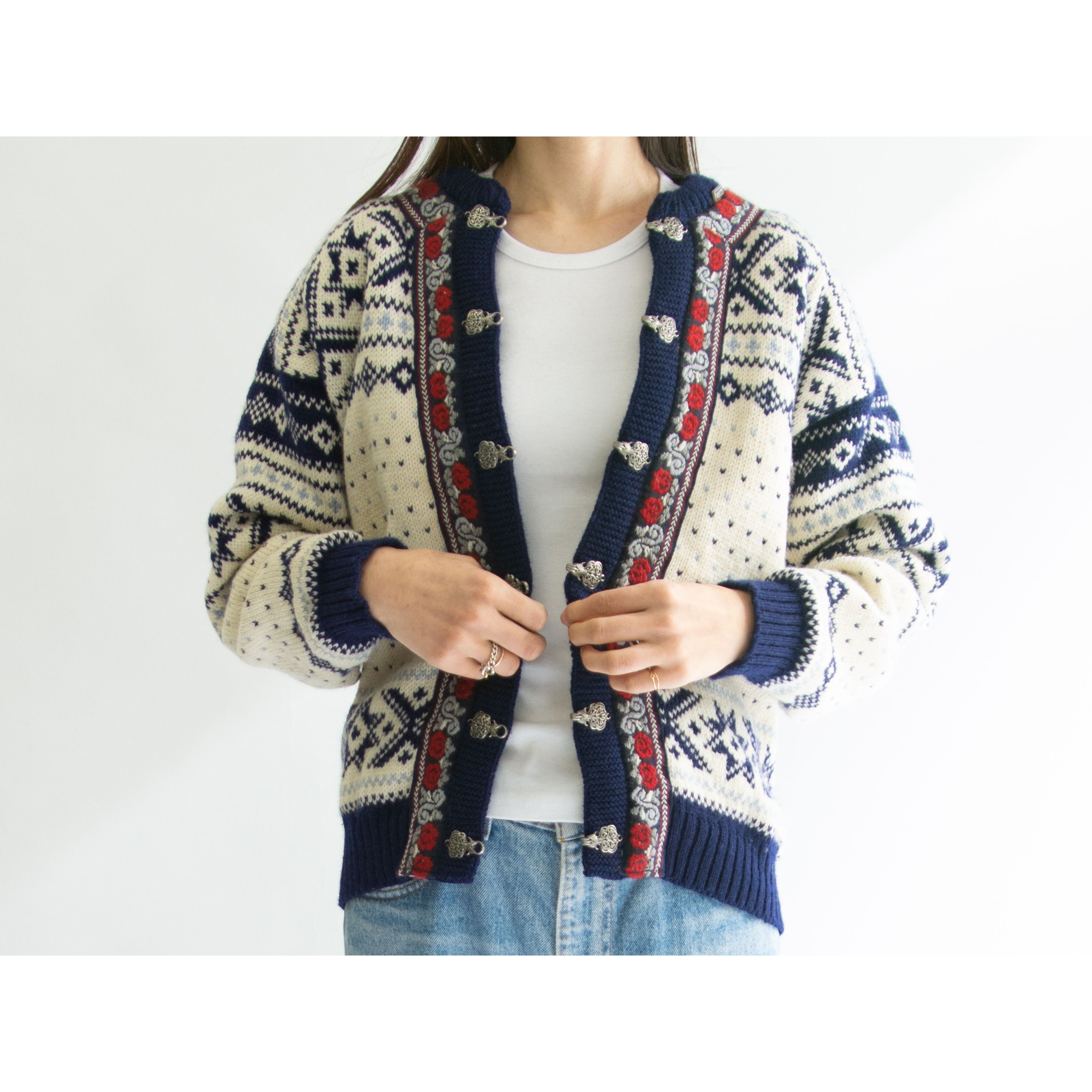 VOSS】Made in Norway 100% wool Tyrolean cardigan 40S（ヴォス 