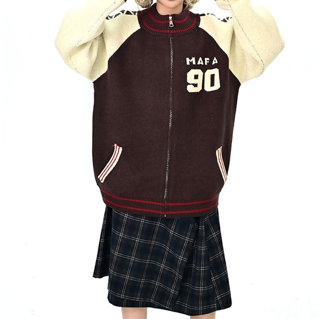 ナンバリングラグランジップニット  2col   R01188