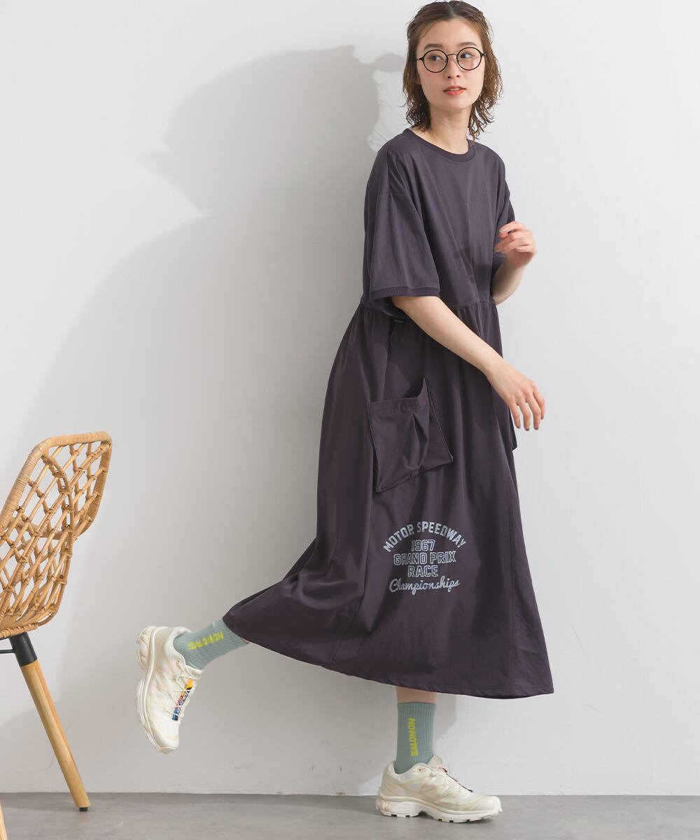 K261086 【接触冷感シリーズ】 カノコ異素材切替ワンピース / Cool