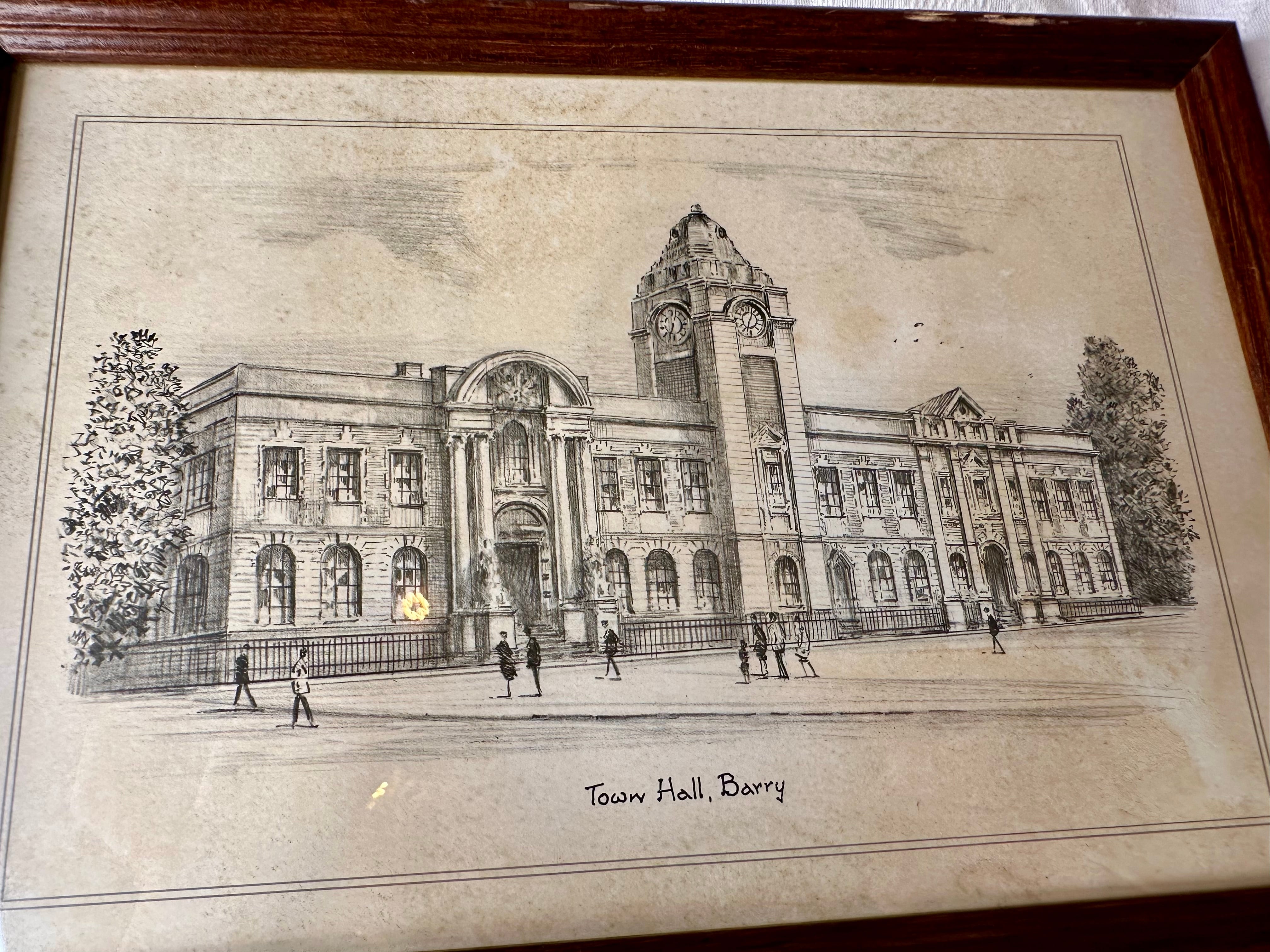 イギリス ウェールズ 鉛筆画 タウンホール 1903年 イギリス ウェールズ 鉛筆画 タウンホール 1903年 | VINTIQUES