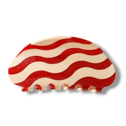Wavy Border Clip / Red Lame × Beige