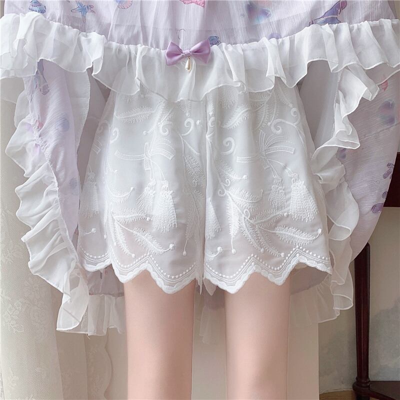 ホワイトレースショーツ レギンス 薄手サマーパンツ 夏物 ブルマー 萌量不足28934364663