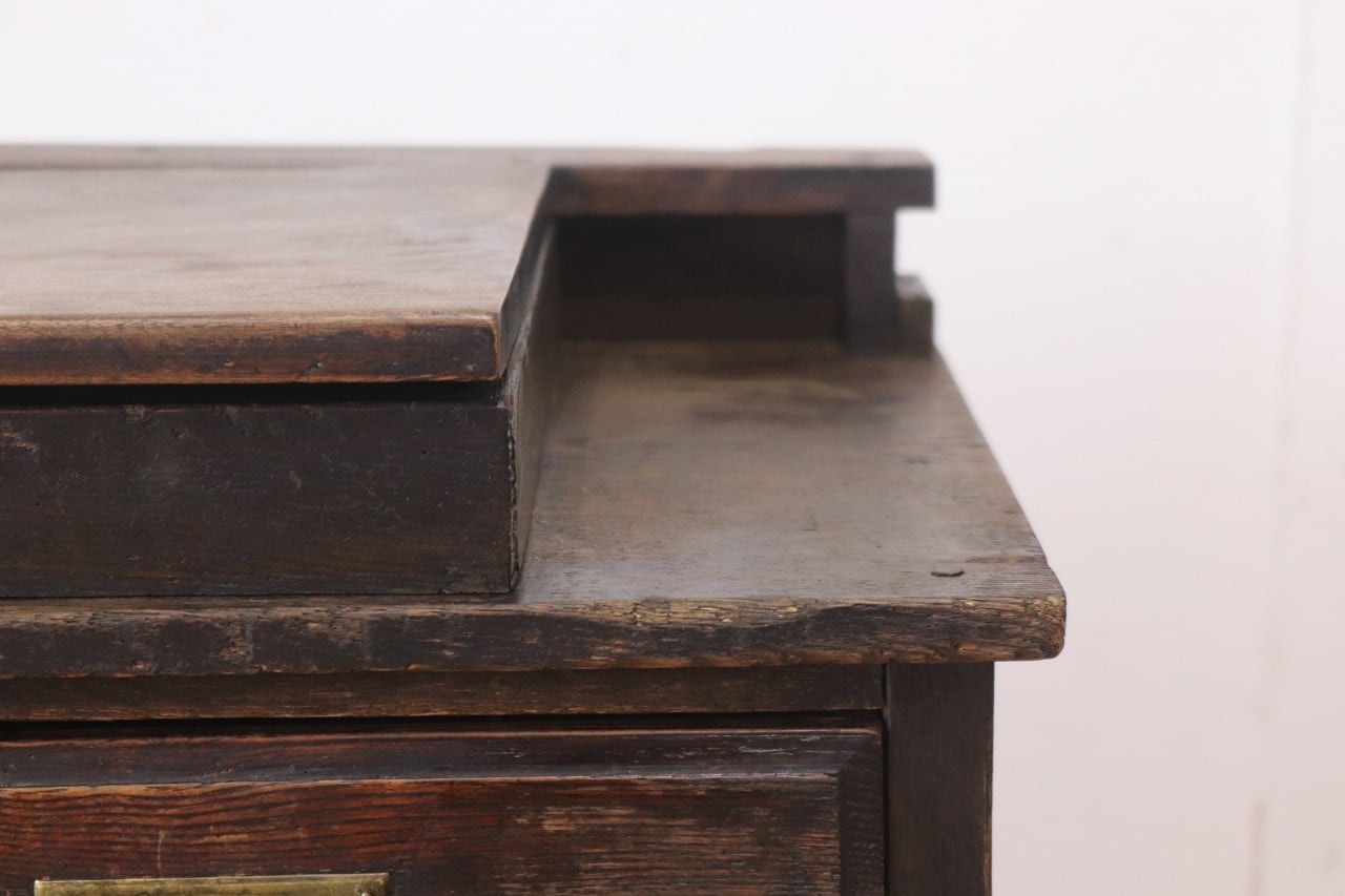 レトロ 文机 ローテーブル 座卓 帳場机 跳ね上げ天板 無垢材 引き出し