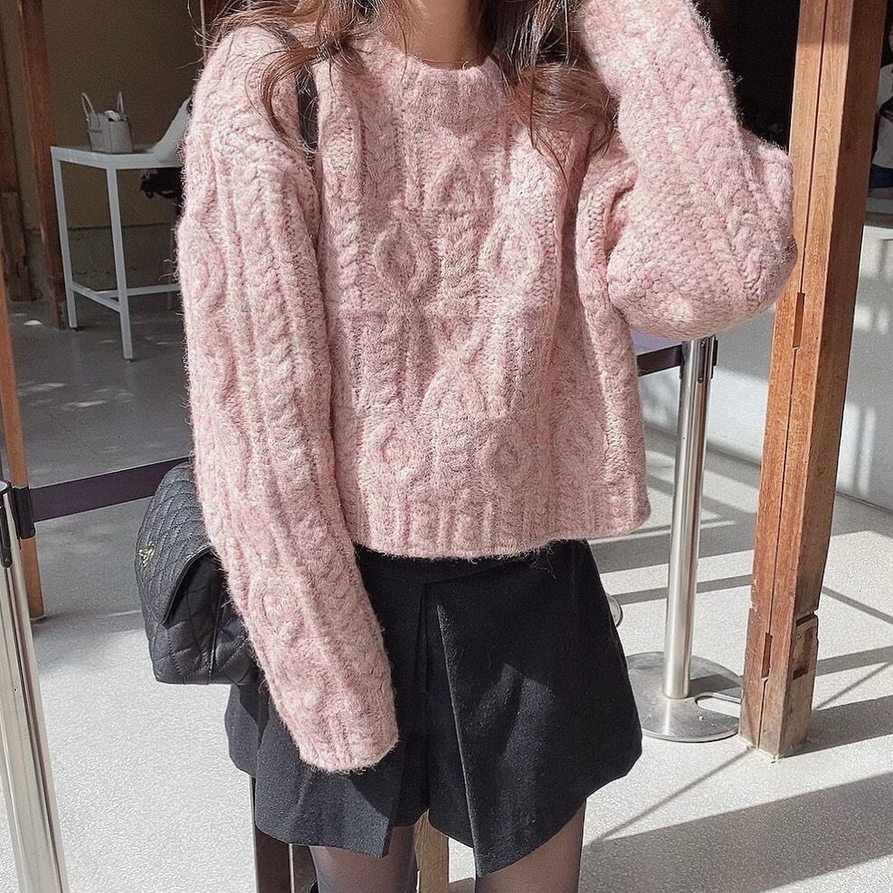Loose cable knit / pink (12月下旬頃発送予定)