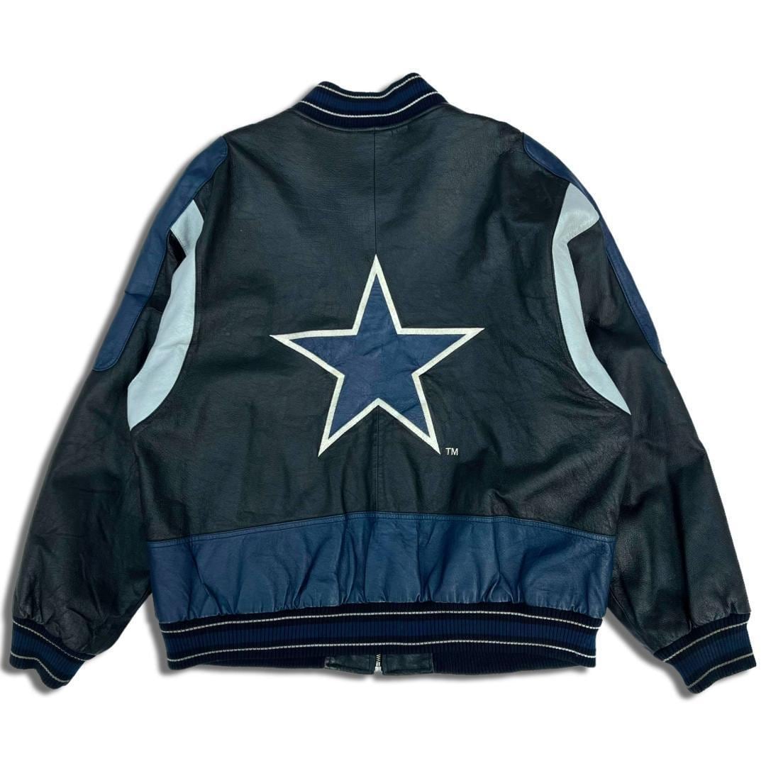 90s GⅢ NFL レザージャケット XL ブラック ダラス・カウボーイズ Dallas Cowboys オールレザースタジャン バック刺繍  ストリート系 古着 STARTER スターター NIKE ナイキ | T.R.O.Y CLOTHING USED ＆　NEW powered by  BASE