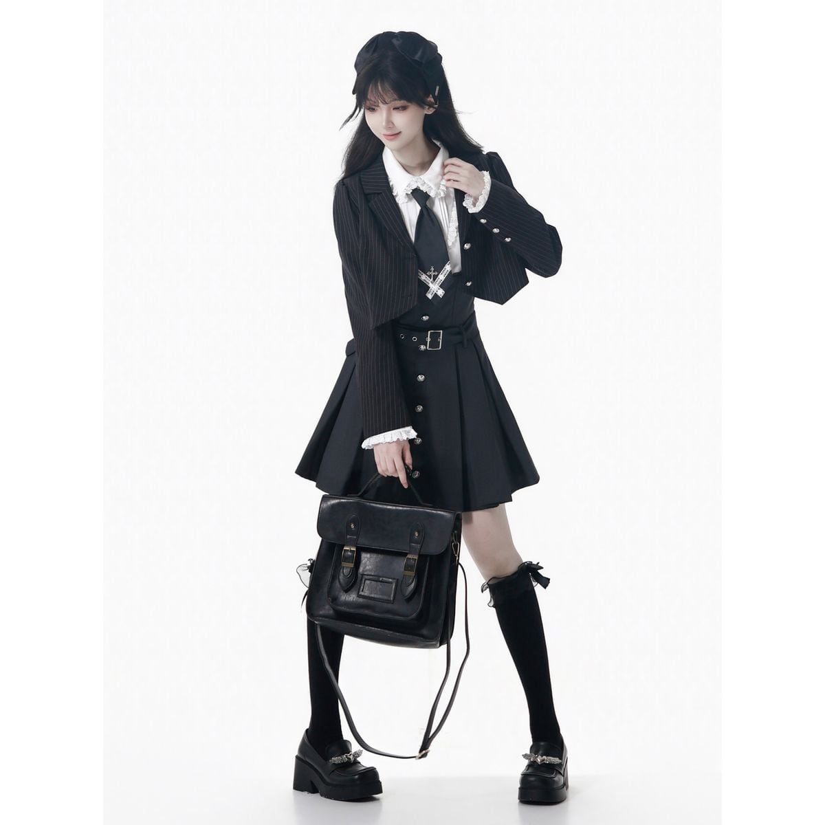ノアールプレッピーモノトーン制服セットアップ：スカート | Maiden's Rêve