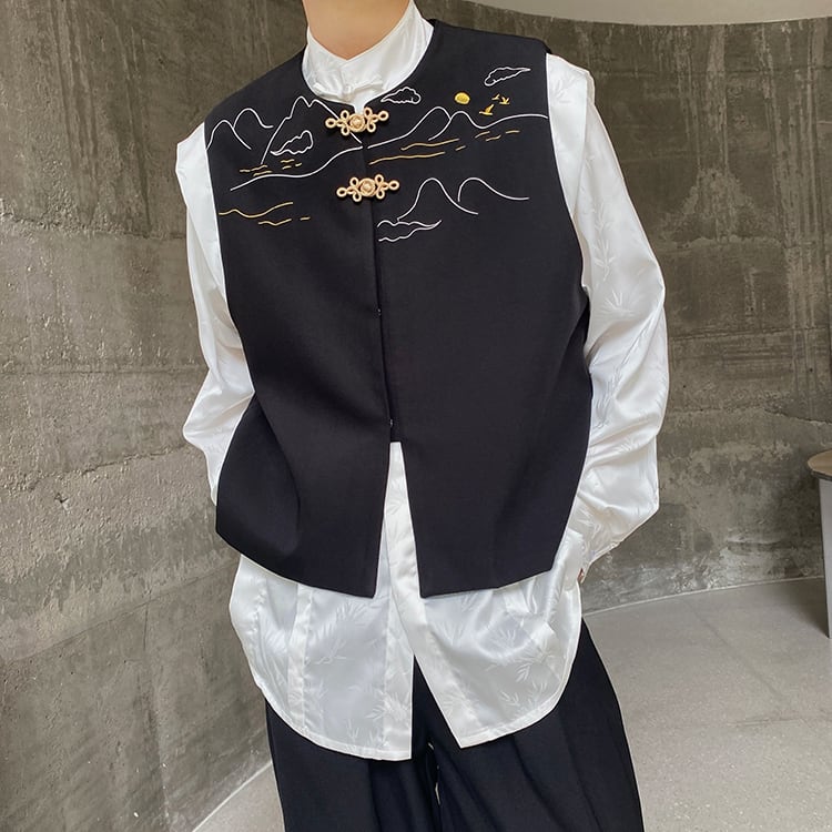 【入画シリーズ】★チャイナ風ベスト ★ 刺繍 トップス ノースリーブ 男女兼用 メンズ 中華服 合わせやすい | elegant powered by BASE