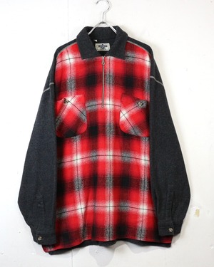 【Caka act2】90's Ombre Check Euro Vintage Loose Half Zip Pullover Shirt
