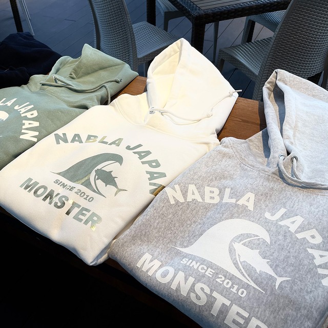 NABLAウエーブツナパーカー/12.0オンス ヘヴィーウェイト スウェット プルオーバー パーカ（裏起毛） アッシュ/ホワイト