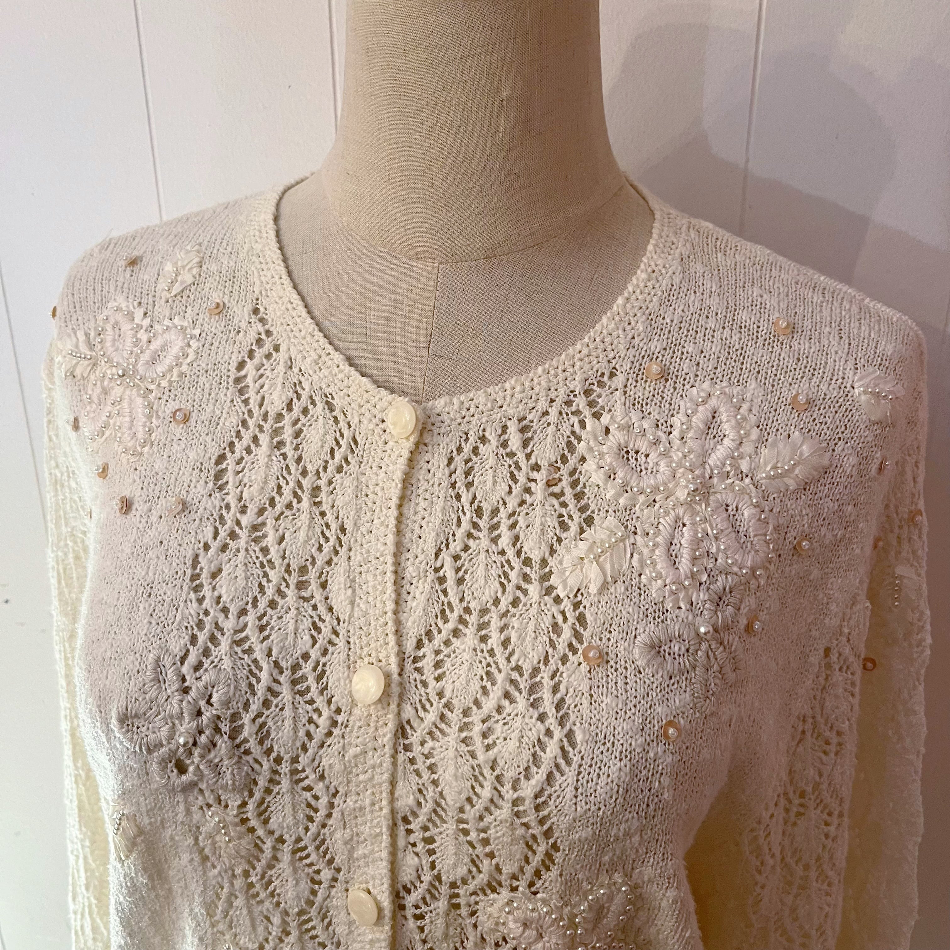 flower sequin open work cardigan